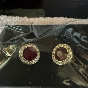 Elegant Gold and Red Stud Earrings